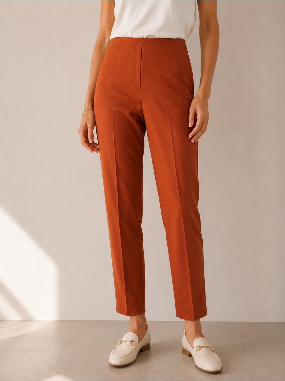 Nine West High-Waist Straight Tapered Leg Pants in Rust